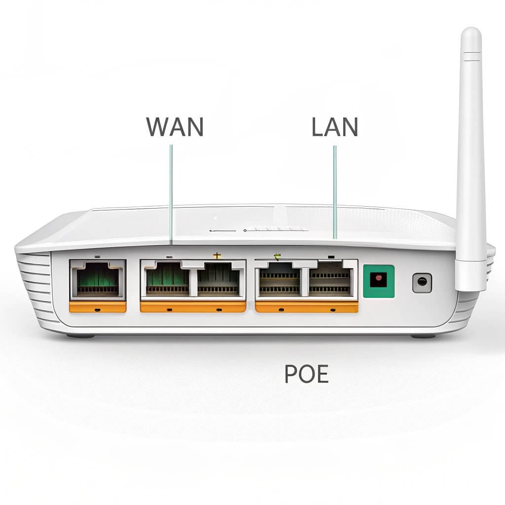 router’s back panel showing WAN, LAN, and PoE ports router’s back panel showing WAN, LAN, and PoE ports