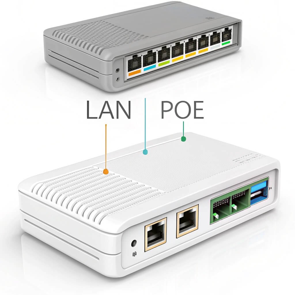 standard LAN vs. PoE-enabled Ethernet ports standard LAN vs. PoE-enabled Ethernet ports